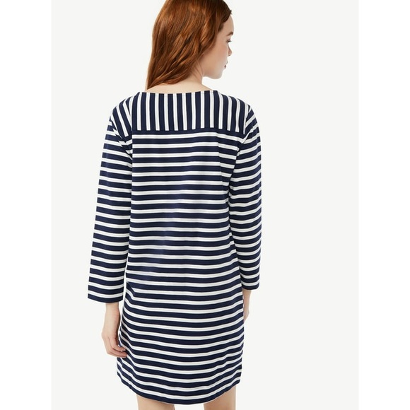 Free Assembly XXL  Blue/White Women's Striped Super Soft Mini T-Shirt Dress - Picture 2 of 10